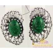 Серебряные серьги 925 проба. Женские серьги с малахитом (рекон.) 2327
